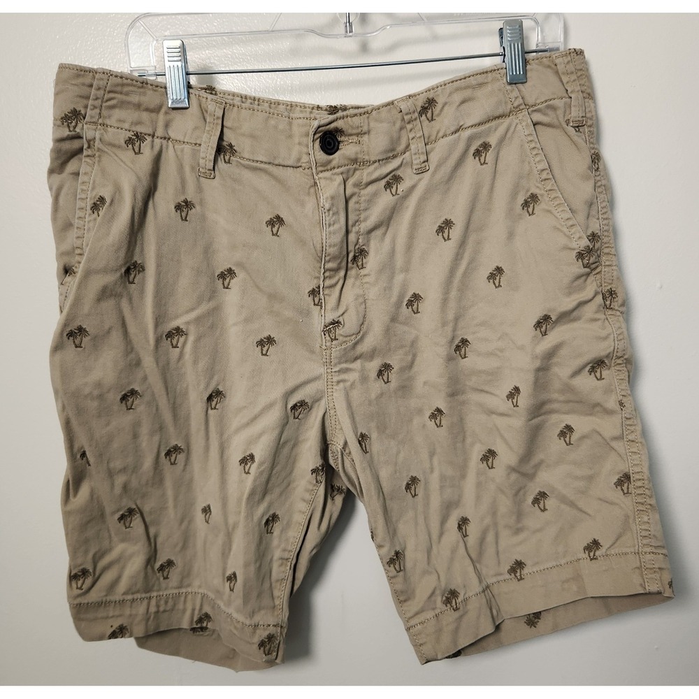 Lucky‎ Brand Men's Chino Flat Front Khaki Sz 34x8 Shorts Embroidered Palm Trees
